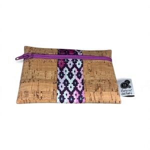 Cork and Fabric Zipper Pouch with Purple Accents